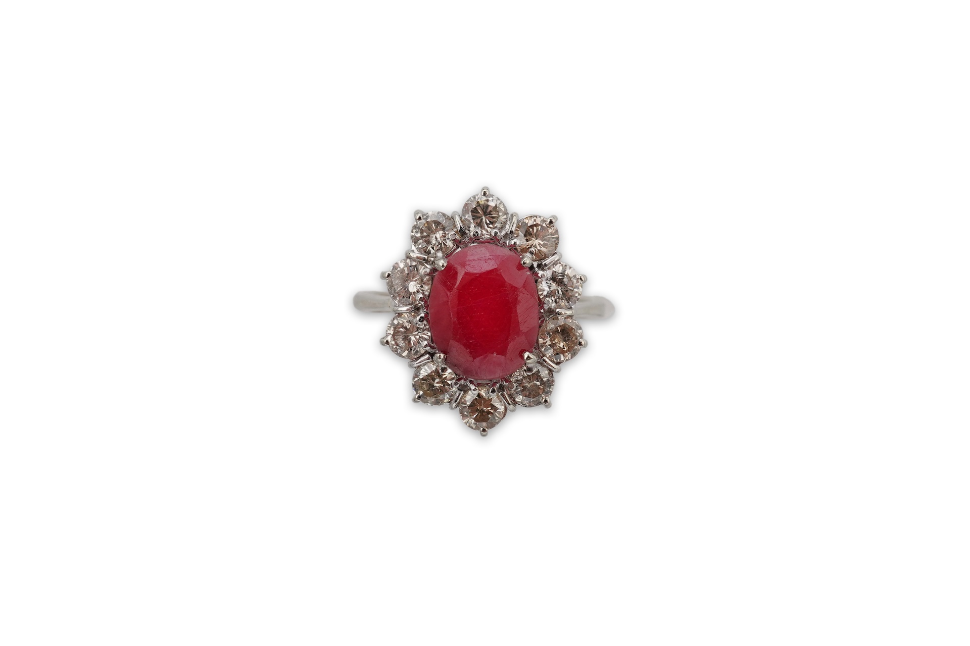A ruby and diamond cluster ring